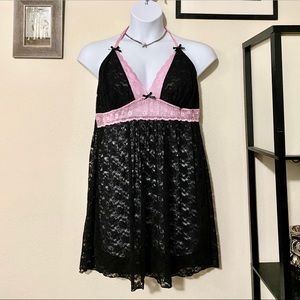 Torrid Black and Pink Lace Racerback Babydoll